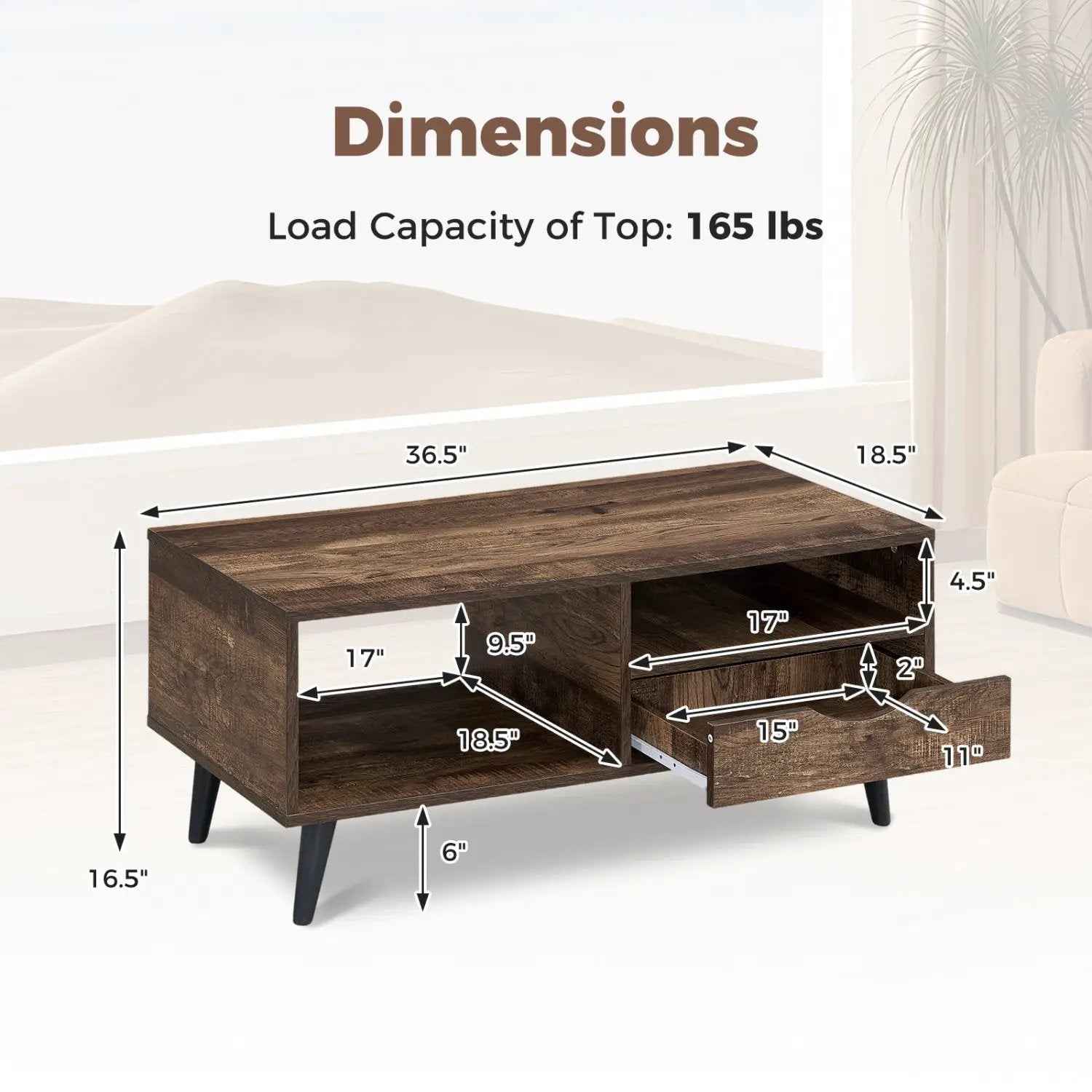 Coffee Table with Storage Rustic Rectangle Center Table by DirectDeals