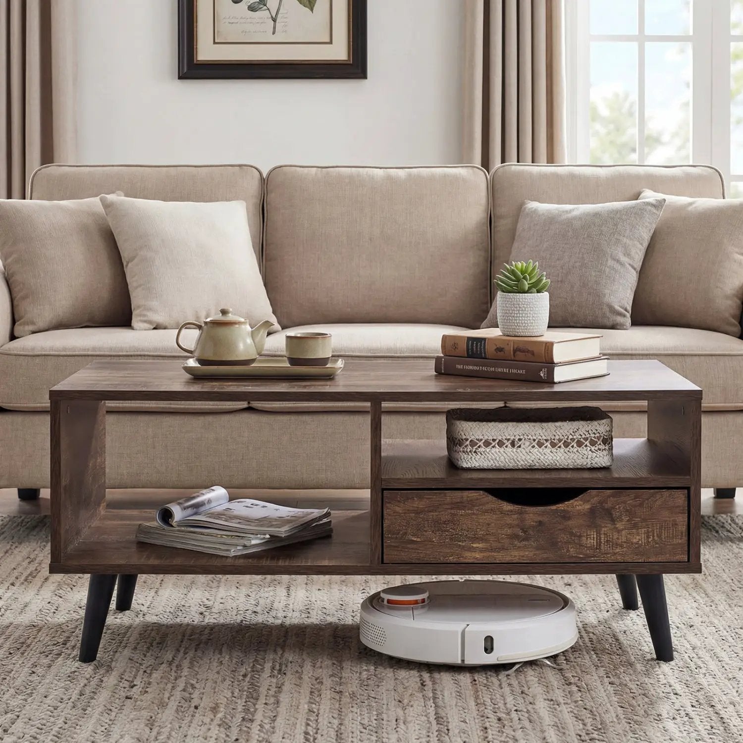 Coffee Table with Storage Rustic Rectangle Center Table by DirectDeals