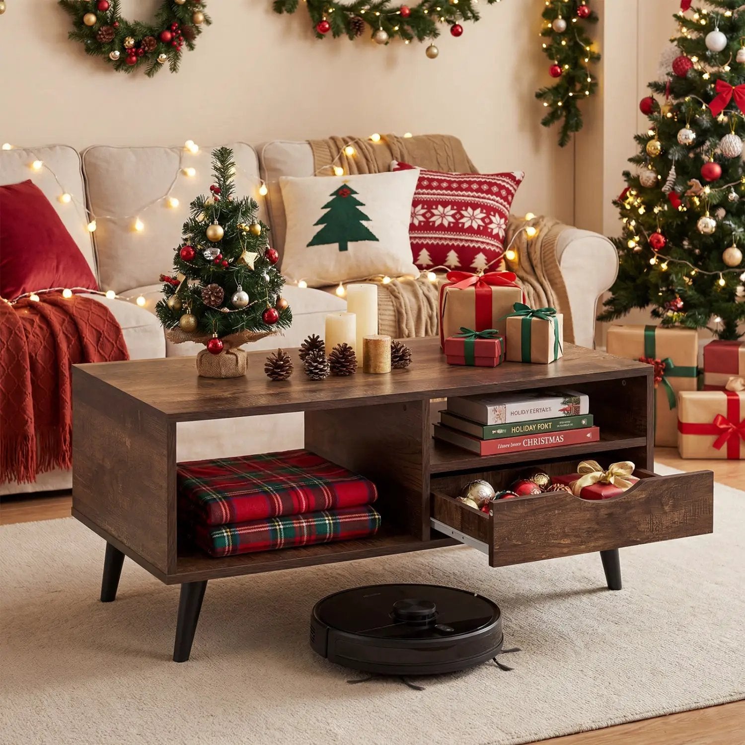 Coffee Table with Storage Rustic Rectangle Center Table by DirectDeals