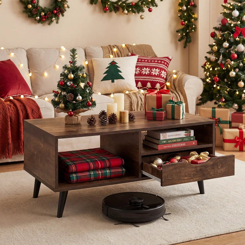 Coffee Table with Storage Rustic Rectangle Center Table by DirectDeals