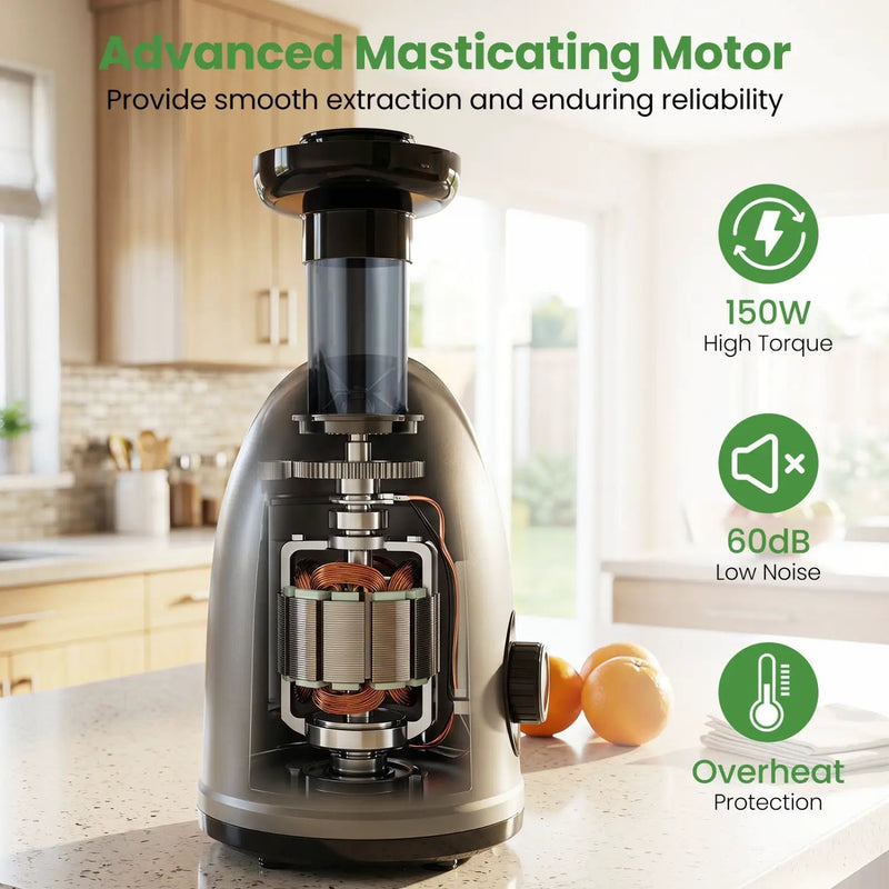 Cold Press Juicer Machine with 95% Juice Yield - Silver by DirectDeals