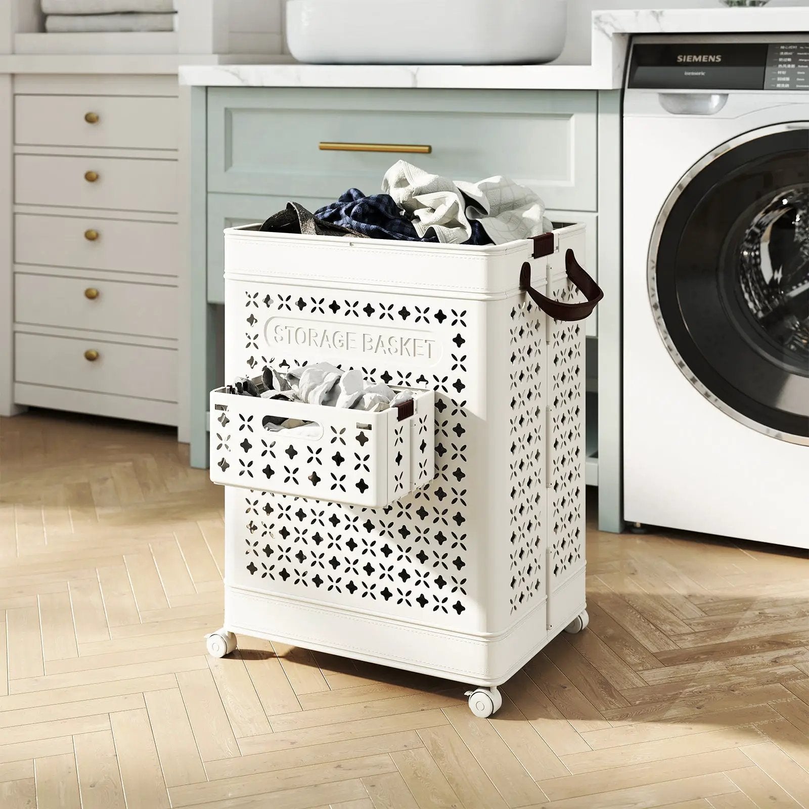 Collapsible Laundry Basket 20 Gallon Plastic Storage Bin-White by DirectDeals