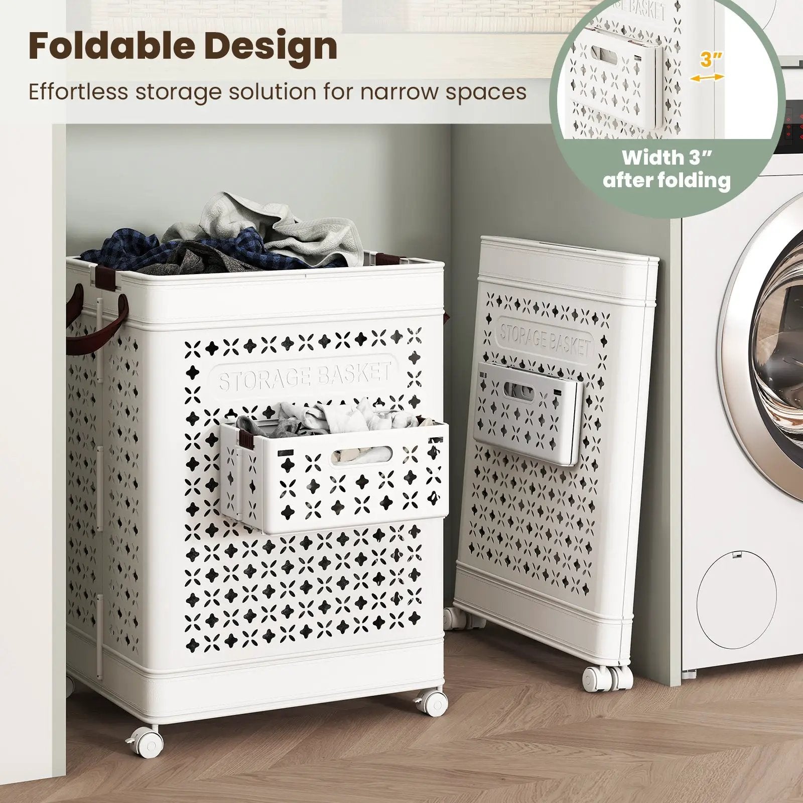 Collapsible Laundry Basket 20 Gallon Plastic Storage Bin-White by DirectDeals
