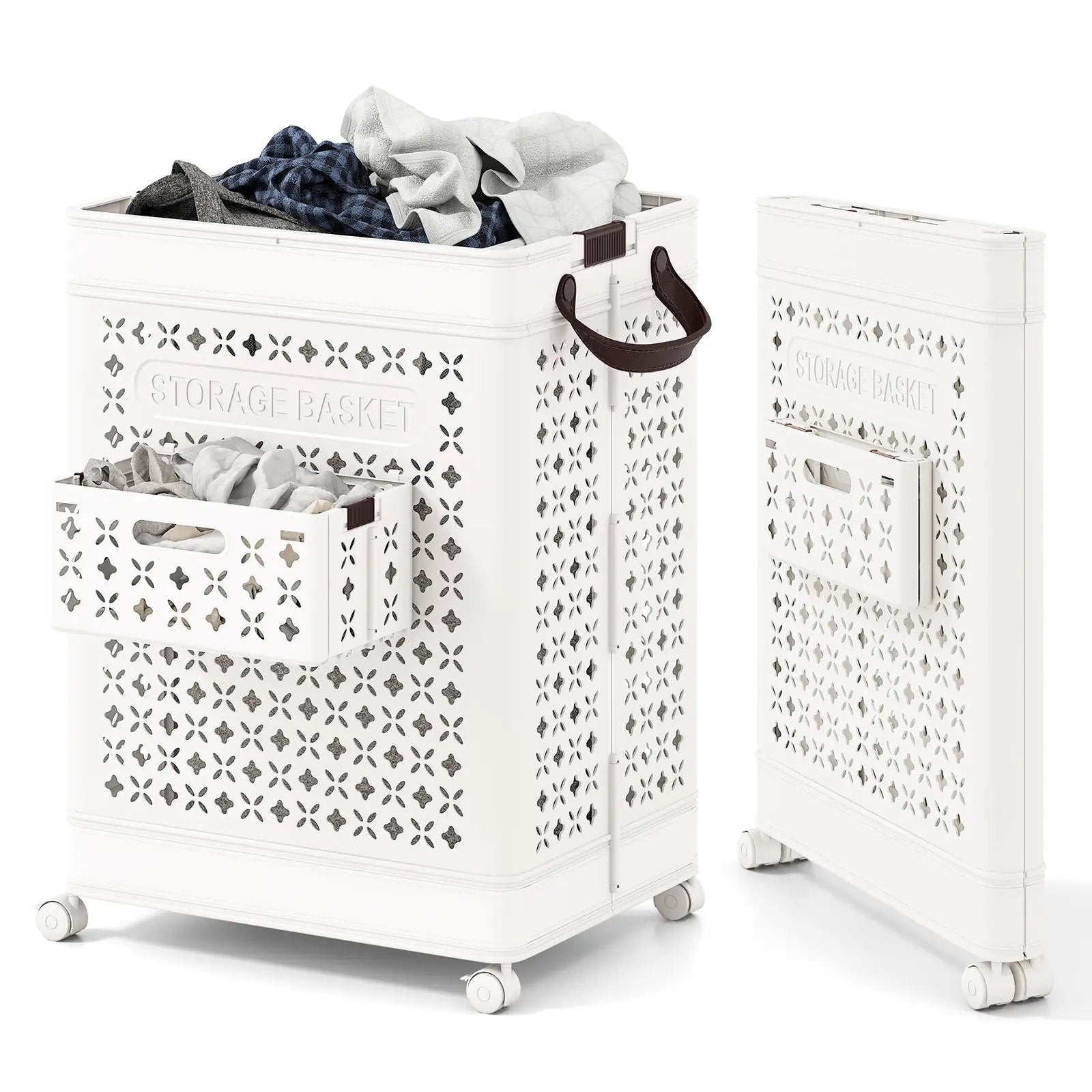 Collapsible Laundry Basket 20 Gallon Plastic Storage Bin-White by DirectDeals