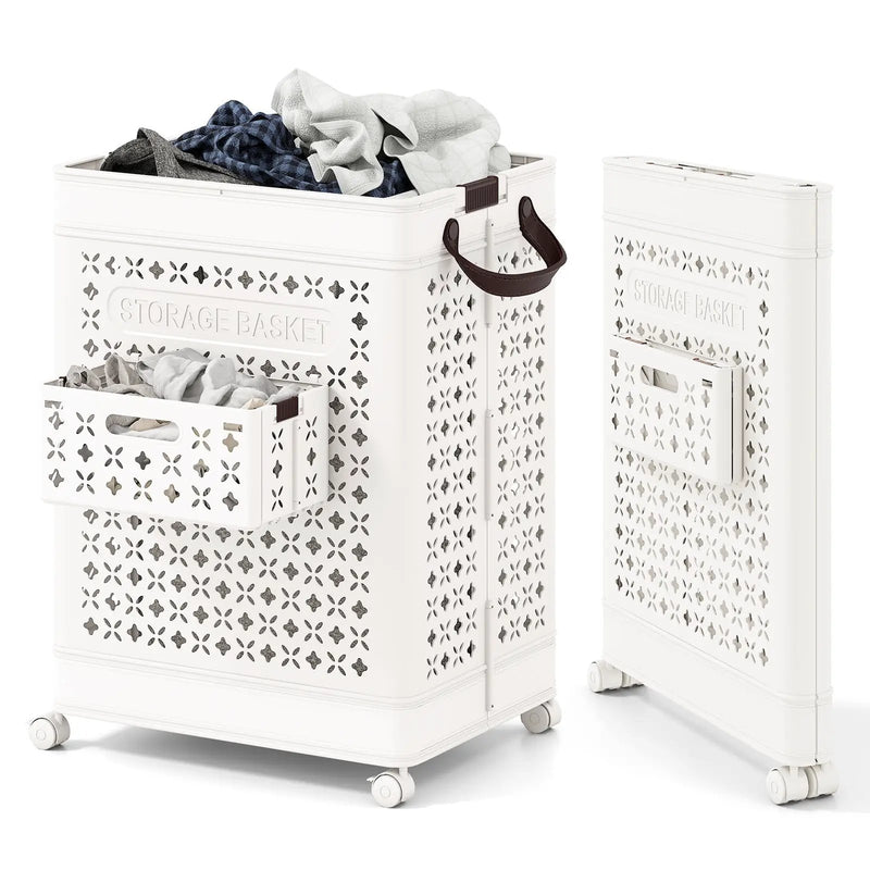 Collapsible Laundry Basket 20 Gallon Plastic Storage Bin-White by DirectDeals