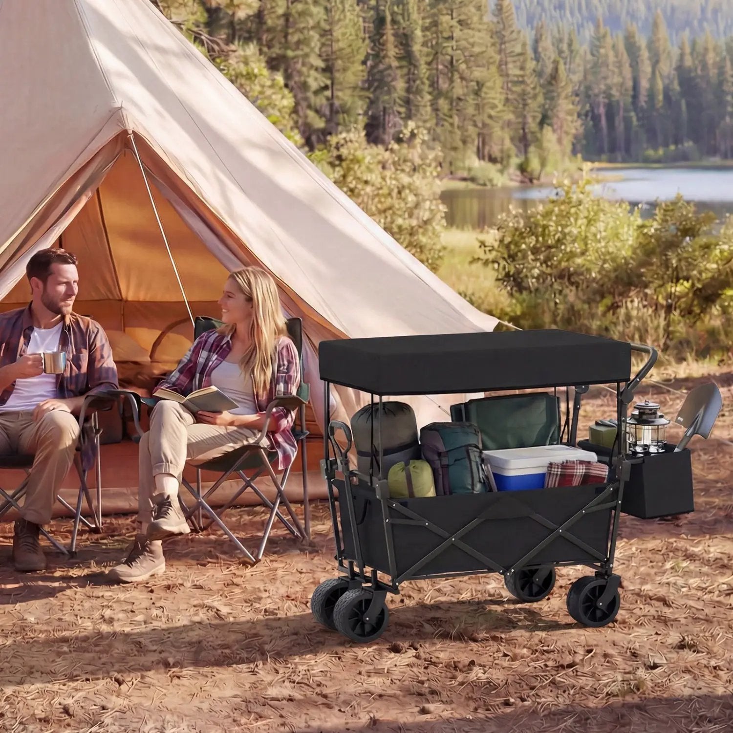 Collapsible Wagon with Removable Canopy and Detachable Storage Bag by DirectDeals