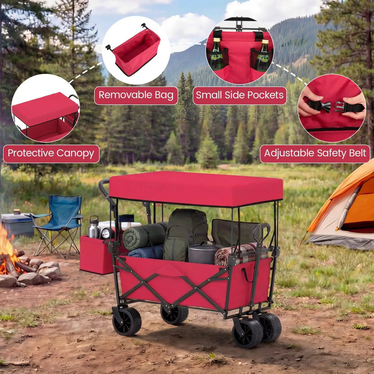 Collapsible Wagon with Removable Canopy and Detachable Storage Bag, photo 23 of 32
