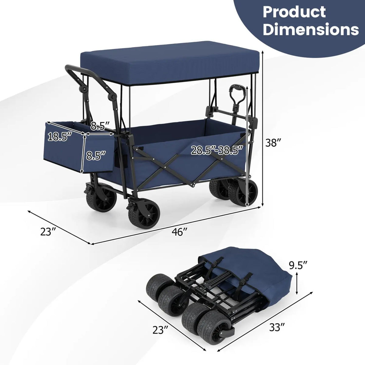 Collapsible Wagon with Removable Canopy and Detachable Storage Bag, photo 13 of 32