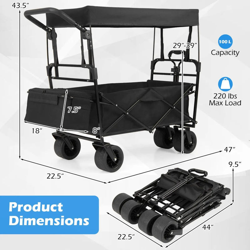 Collapsible Wagon with Removable Canopy and Adjustable Handles by DirectDeals