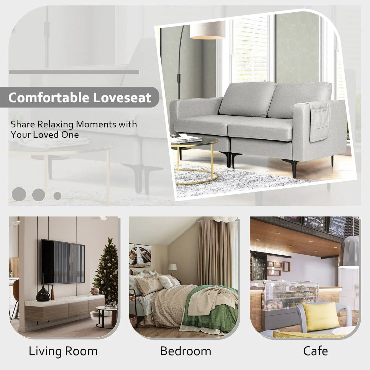 Modern Loveseat Sofa Couch with Side Storage Pocket and Sponged Padded Seat Cushions, photo 11 of 12