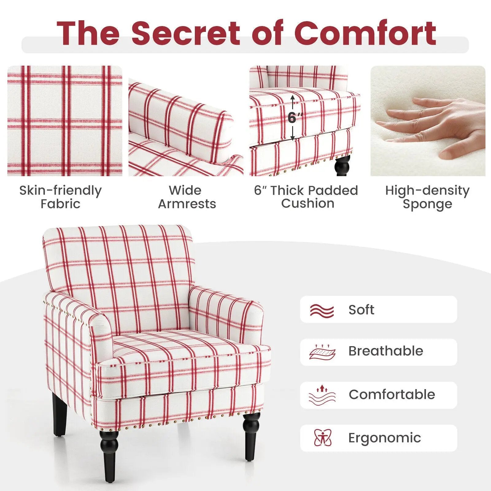 Modern Upholstered Padded Accent Chair with Rubber Wood Legs by DirectDeals