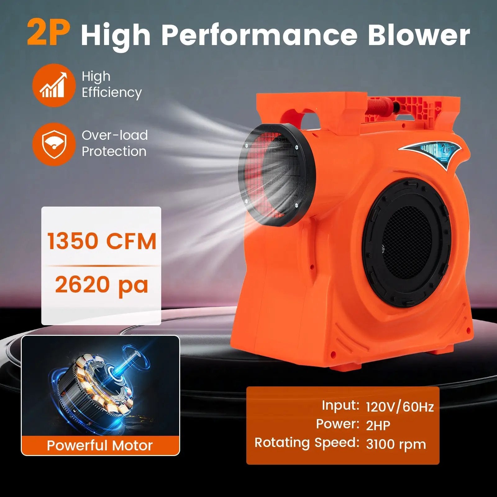 1500W 2 HP Commercial Air Blower for Giant Outdoor Inflatable Bounce House by DirectDeals
