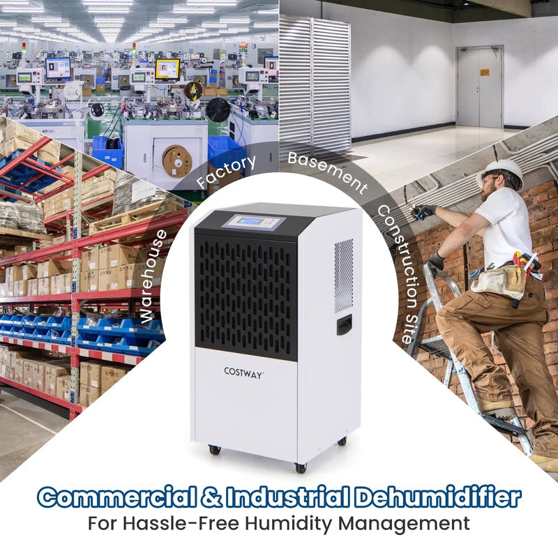250 Pints Commercial Dehumidifier with Drain Hose Large Spaces up to 8500 Sq.Ft-White by DirectDeals
