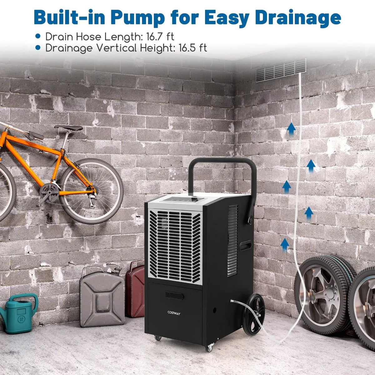 140 Pints Commercial Dehumidifier Crawl Space Dehumidifier with Pump and Drain Hose, photo 6 of 9