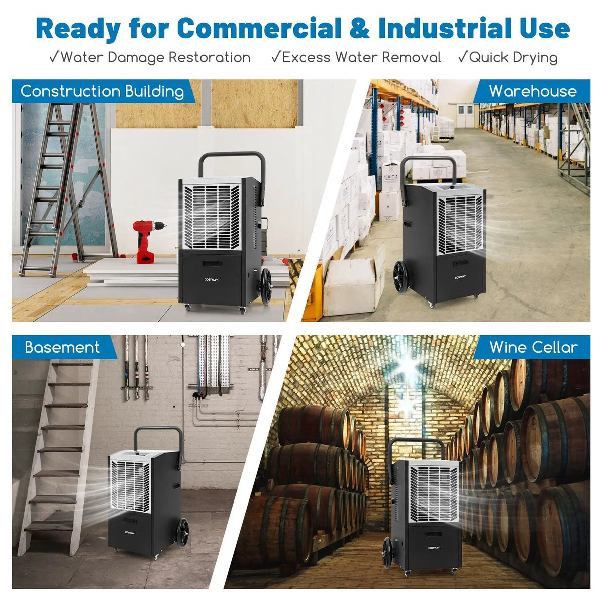 140 Pints Commercial Dehumidifier Crawl Space Dehumidifier with Pump and Drain Hose