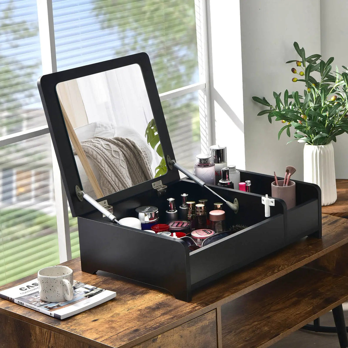 Compact Bay Window Makeup Dressing Table with Flip-Top Mirror, photo 13 of 16
