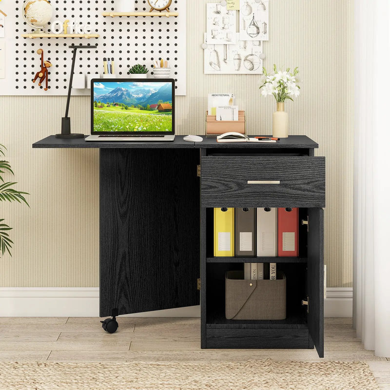 Folding Computer Desk with Drawer Mobile Home Office Desk with Cabinet by DirectDeals