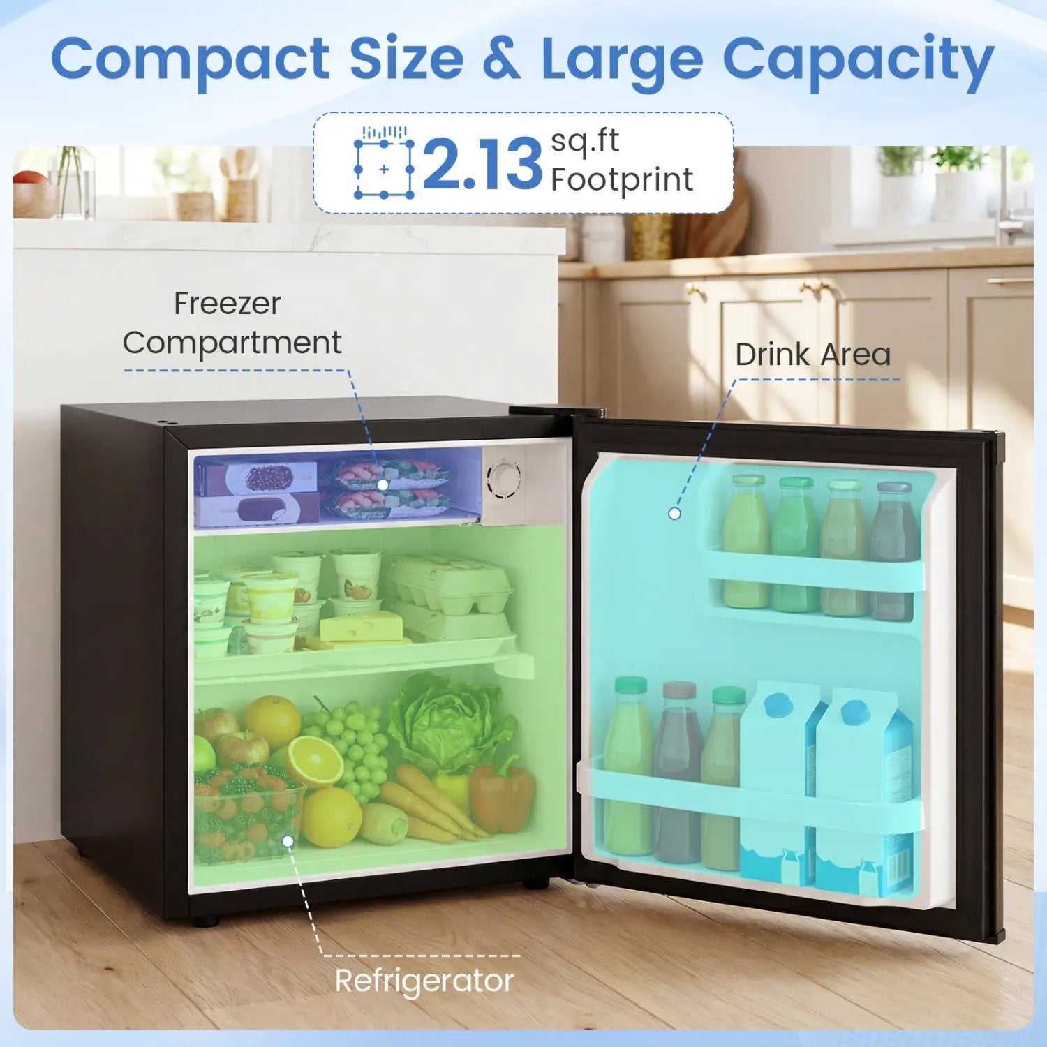 Compact Mini Fridge with 7-Level Thermostat - 1.7 Cu Ft by DirectDeals