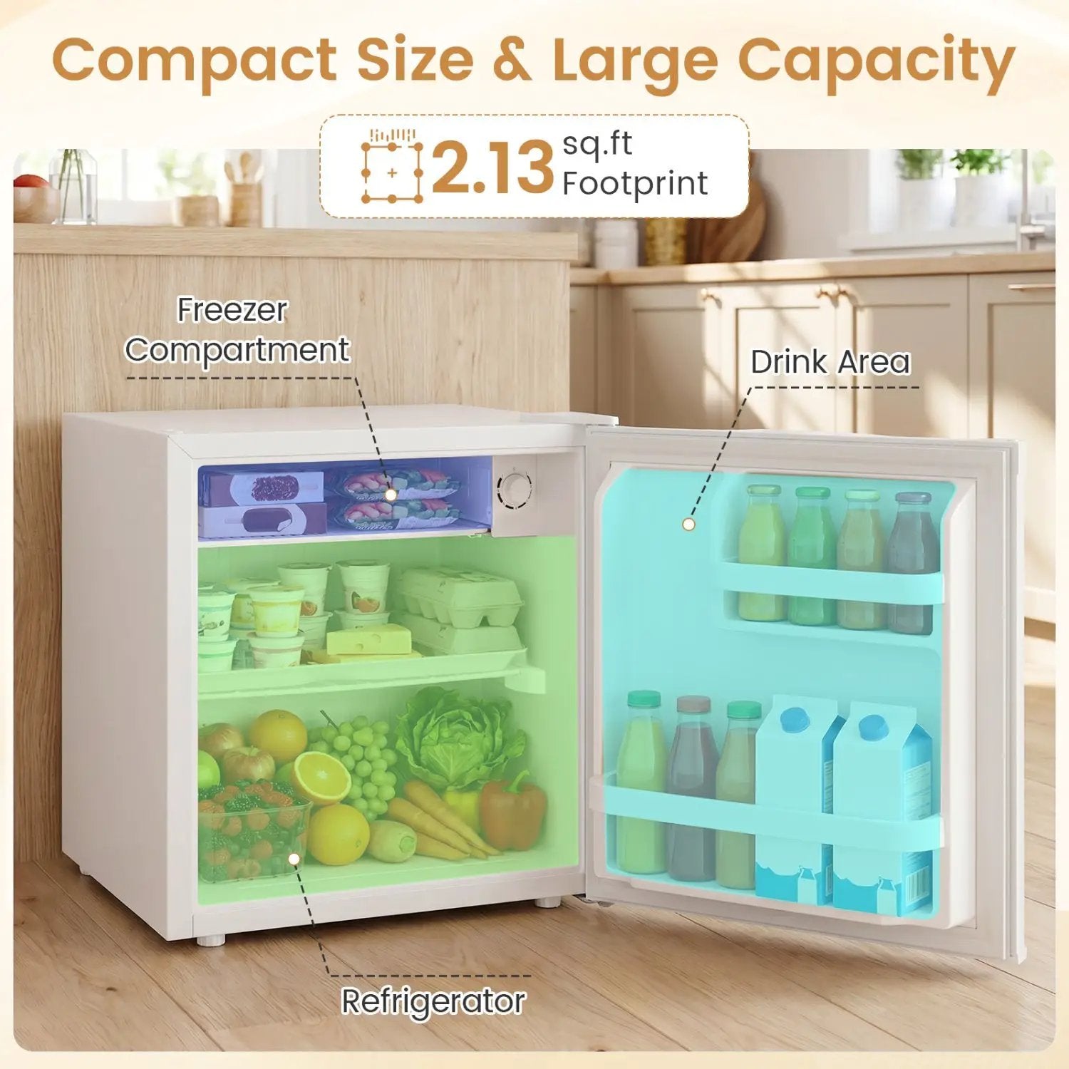 Compact Mini Fridge with 7-Level Thermostat - 1.7 Cu Ft by DirectDeals