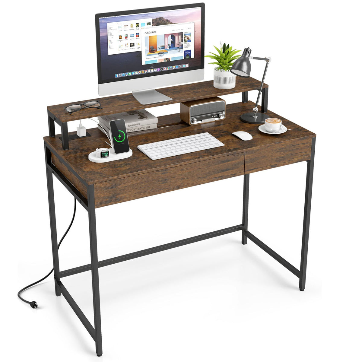 Compact Office Desk with Removable Monitor Shelf & Drawer, photo 12 of 16