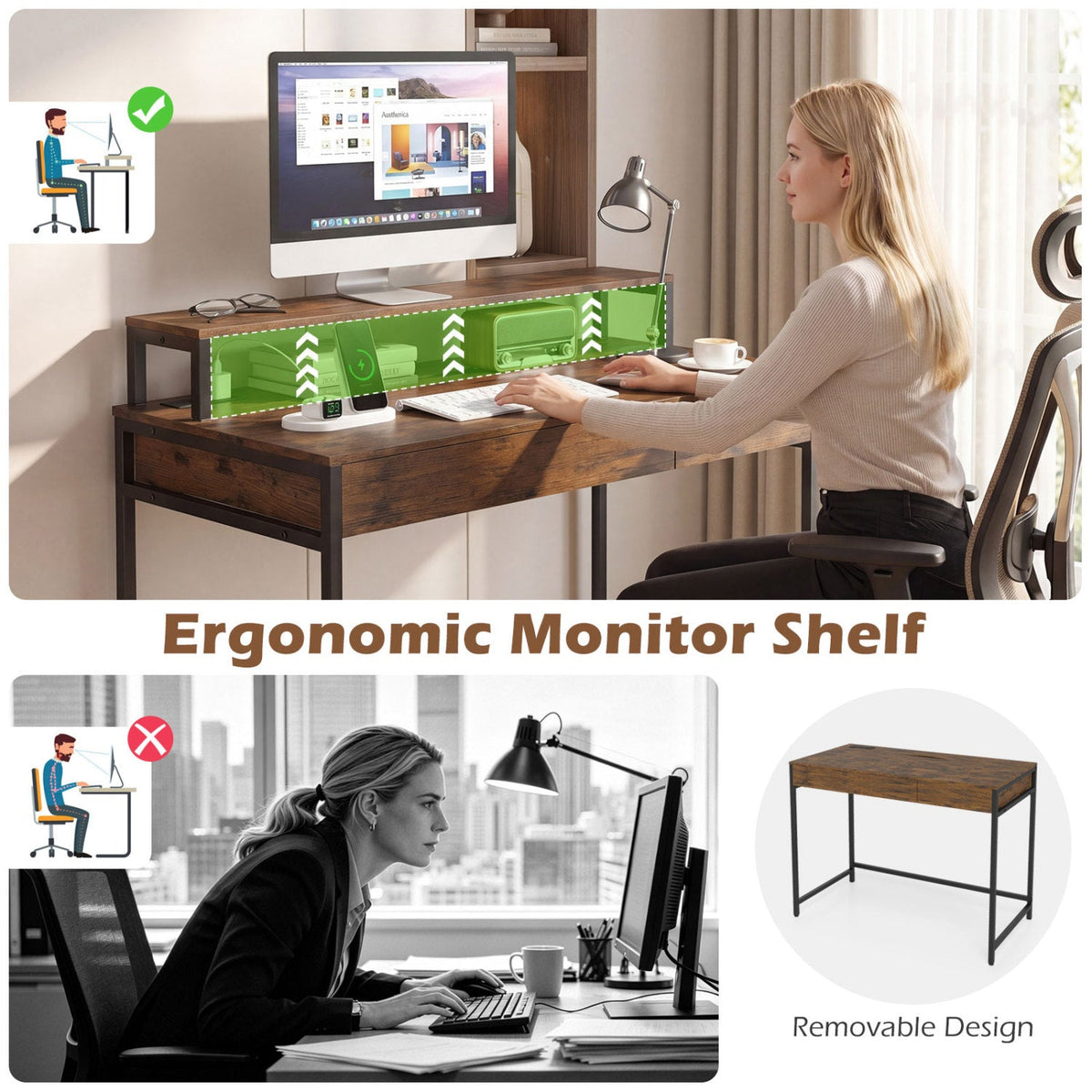 Compact Office Desk with Removable Monitor Shelf & Drawer, photo 15 of 16