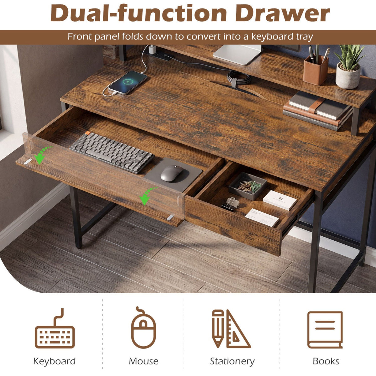 Compact Office Desk with Removable Monitor Shelf & Drawer, photo 16 of 16