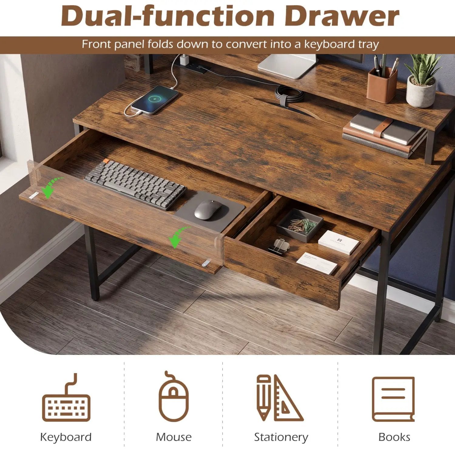 Compact Office Desk with Removable Monitor Shelf & Drawer by DirectDeals