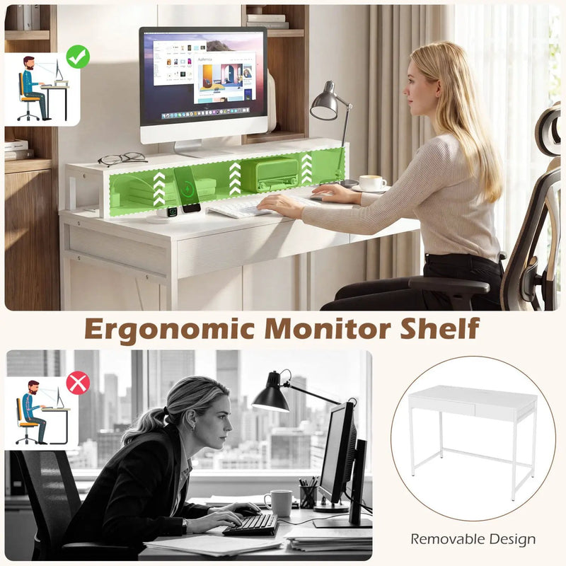Compact Office Desk with Removable Monitor Shelf & Drawer by DirectDeals