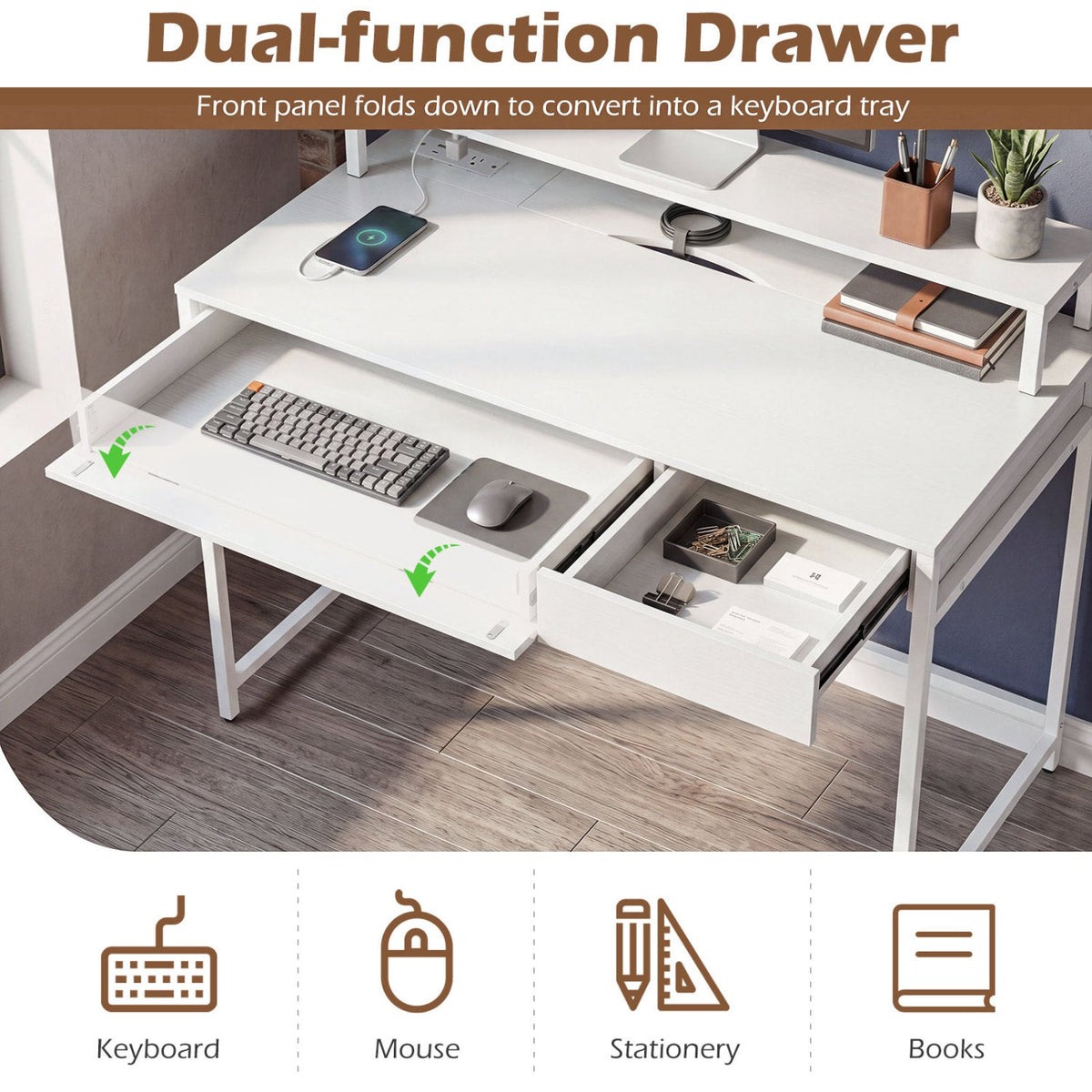Compact Office Desk with Removable Monitor Shelf & Drawer, photo 8 of 16