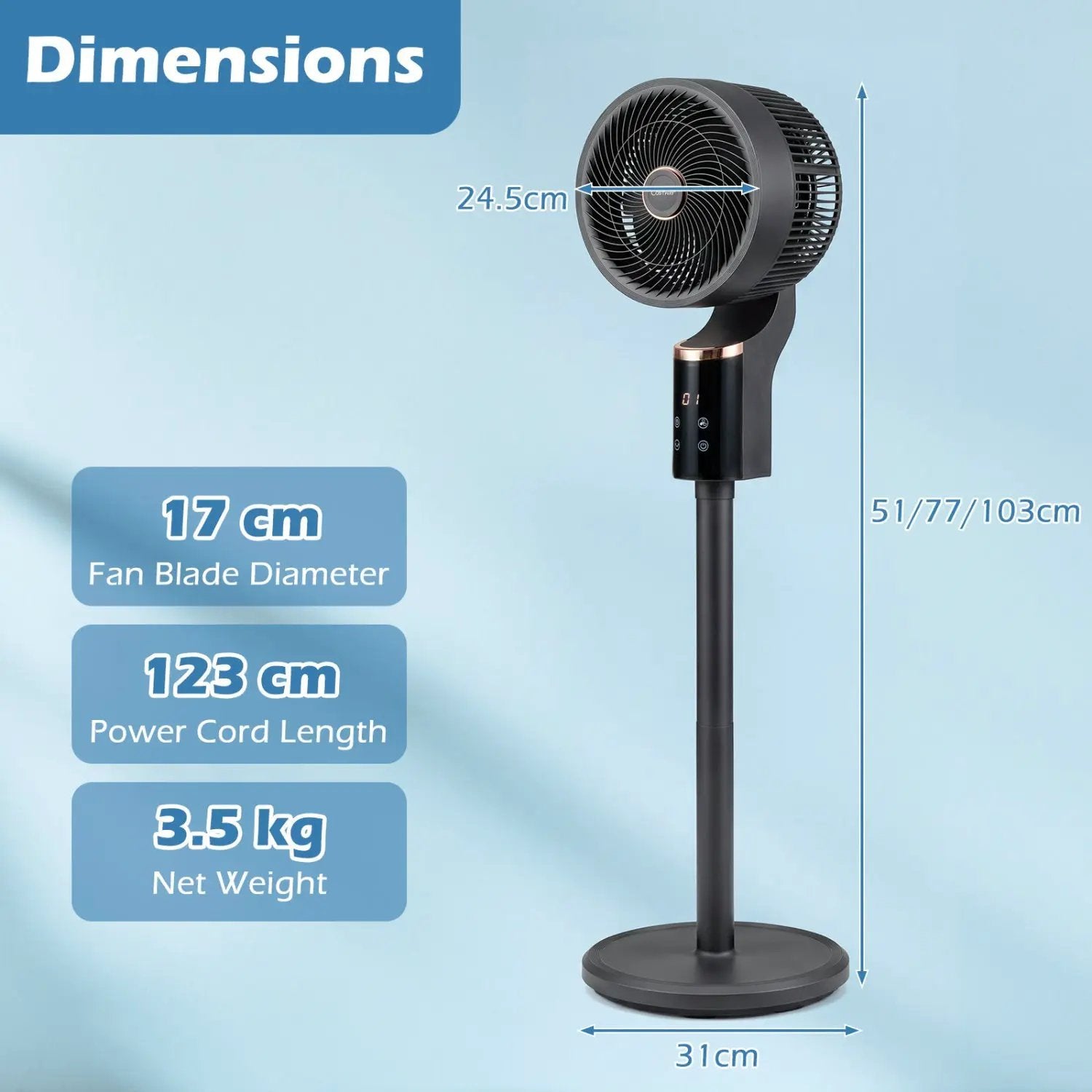 Compact Oscillating Standing Fan with 70° Oscillation and 90° Tilt for Home Office by DirectDeals