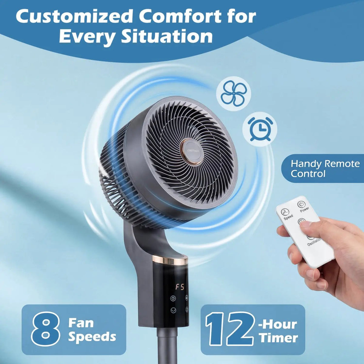Compact Oscillating Standing Fan with 70° Oscillation and 90° Tilt for Home Office, photo 6 of 24