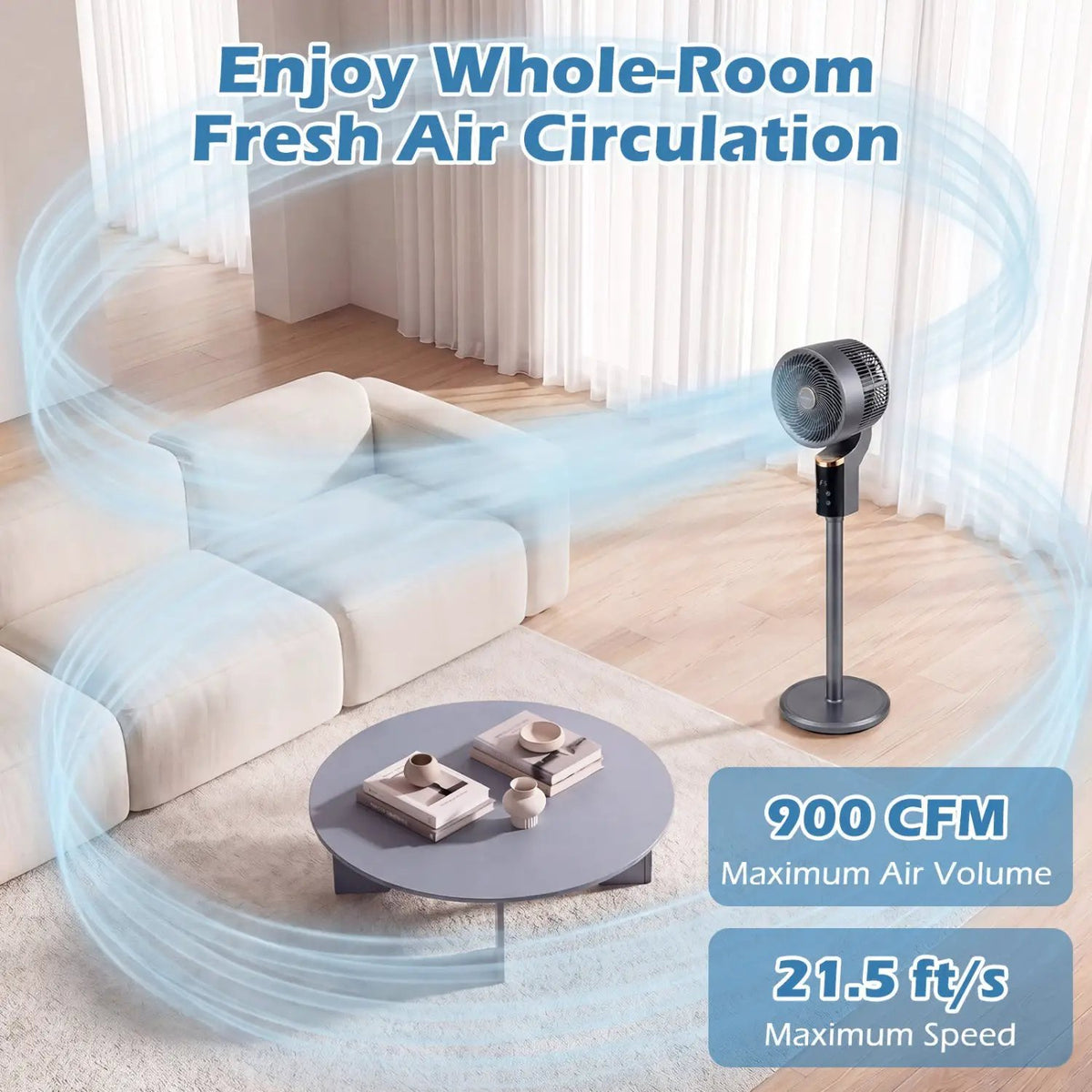 Compact Oscillating Standing Fan with 70° Oscillation and 90° Tilt for Home Office, photo 7 of 24