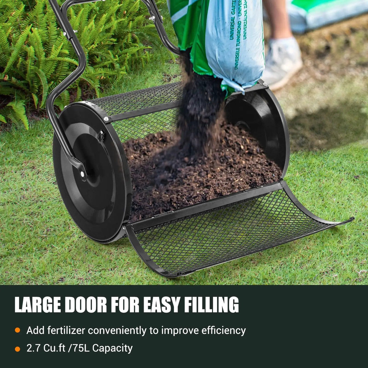 24 Inches Peat Moss Spreader with Upgrade Side Latches and U-shape Handle-Green, photo 4 of 7