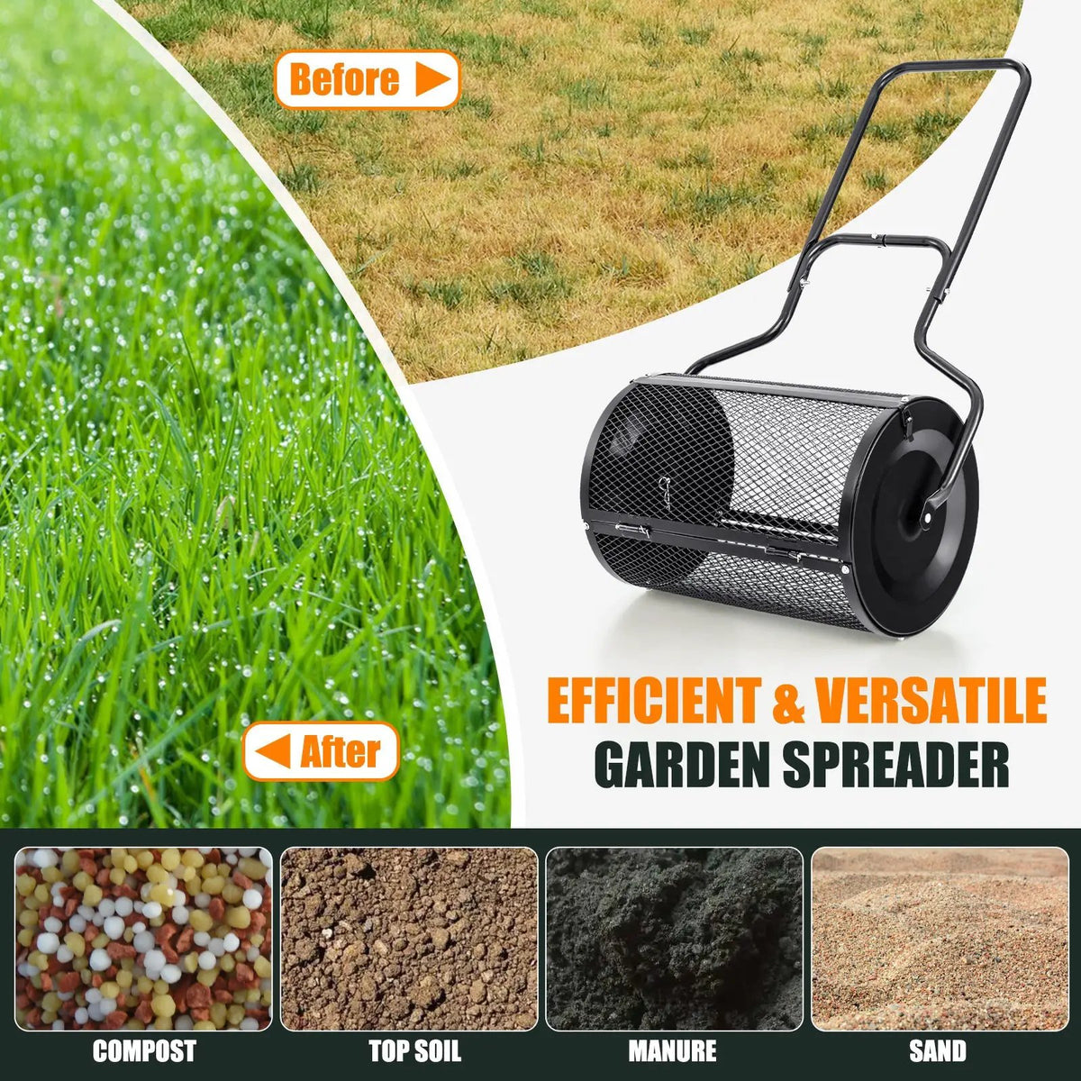 24 Inches Peat Moss Spreader with Upgrade Side Latches and U-shape Handle-Green, photo 6 of 7