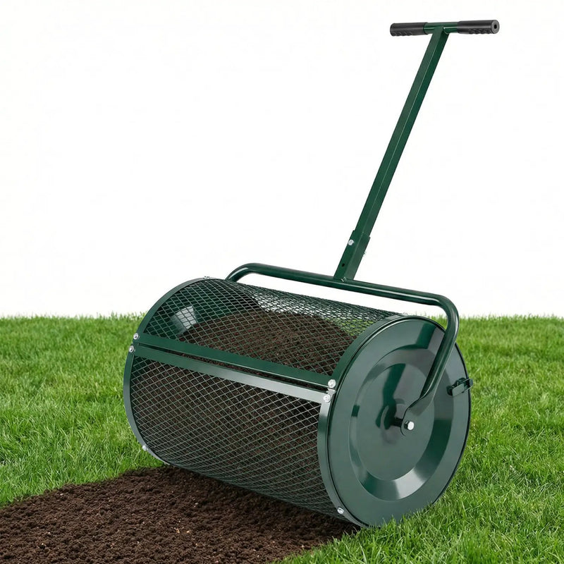 Compost Spreader 24 Inch Peat Moss Spreader Roller with Height-adjustable T-shape Handle by DirectDeals