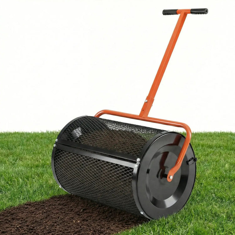 Compost Spreader 24 Inch Peat Moss Spreader Roller with Height-adjustable T-shape Handle by DirectDeals