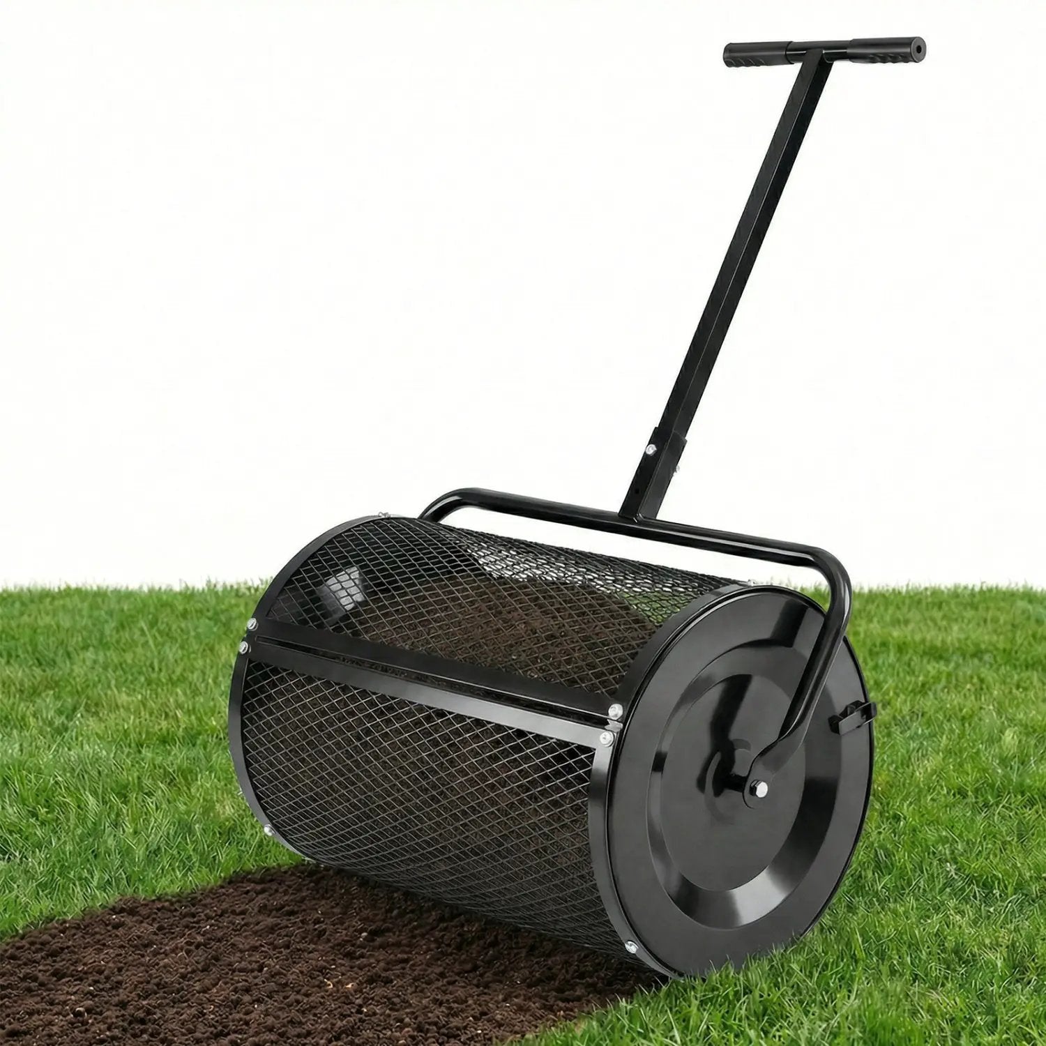Compost Spreader 24 Inch Peat Moss Spreader Roller with Height-adjustable T-shape Handle by DirectDeals