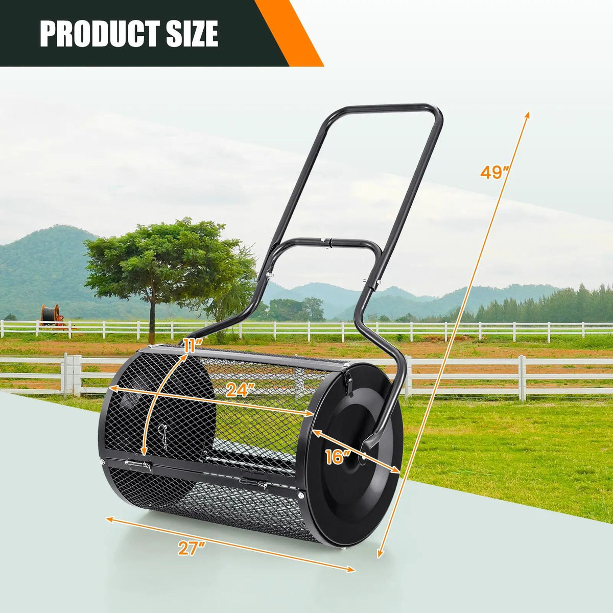 24 Inches Peat Moss Spreader with Upgrade Side Latches and U-shape Handle-Green, photo 3 of 7