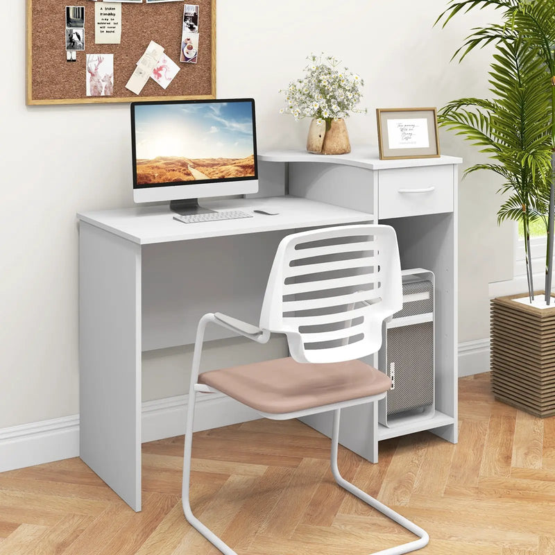 Computer Desk Modern Laptop PC Desk with Adjustable Shelf and Cable Hole-White by DirectDeals