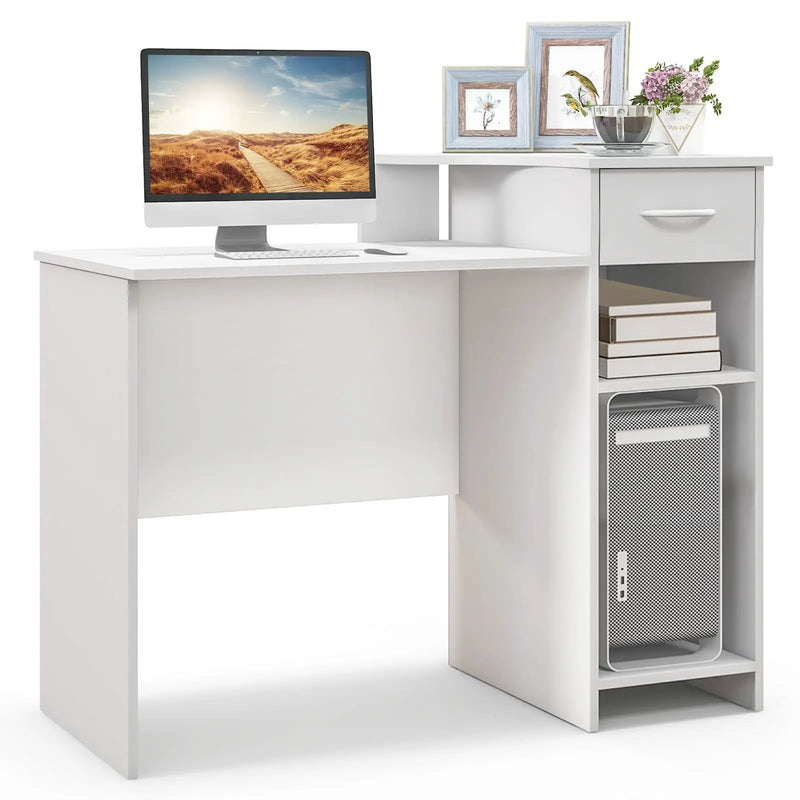 Computer Desk Modern Laptop PC Desk with Adjustable Shelf and Cable Hole-White by DirectDeals