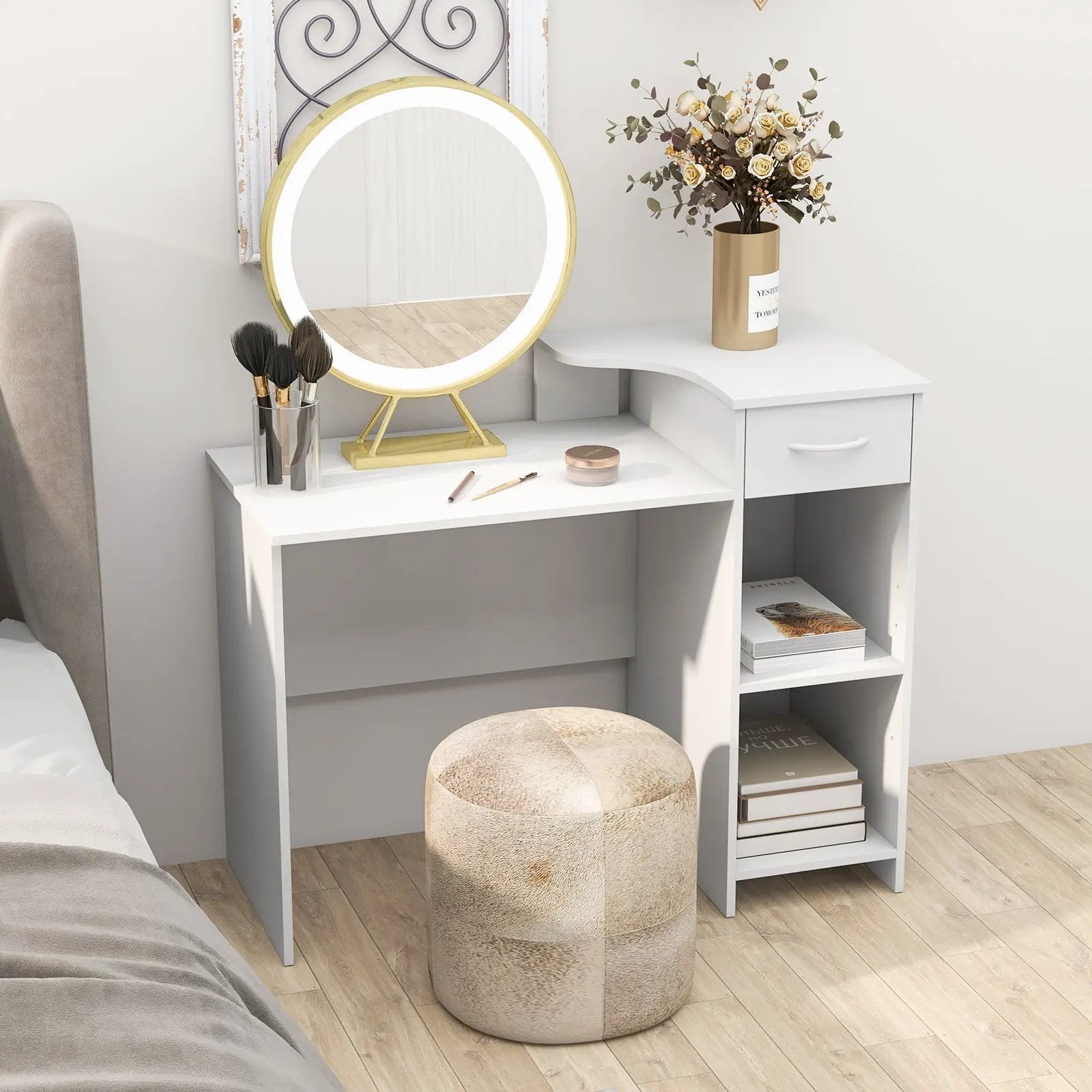 Computer Desk Modern Laptop PC Desk with Adjustable Shelf and Cable Hole-White by DirectDeals