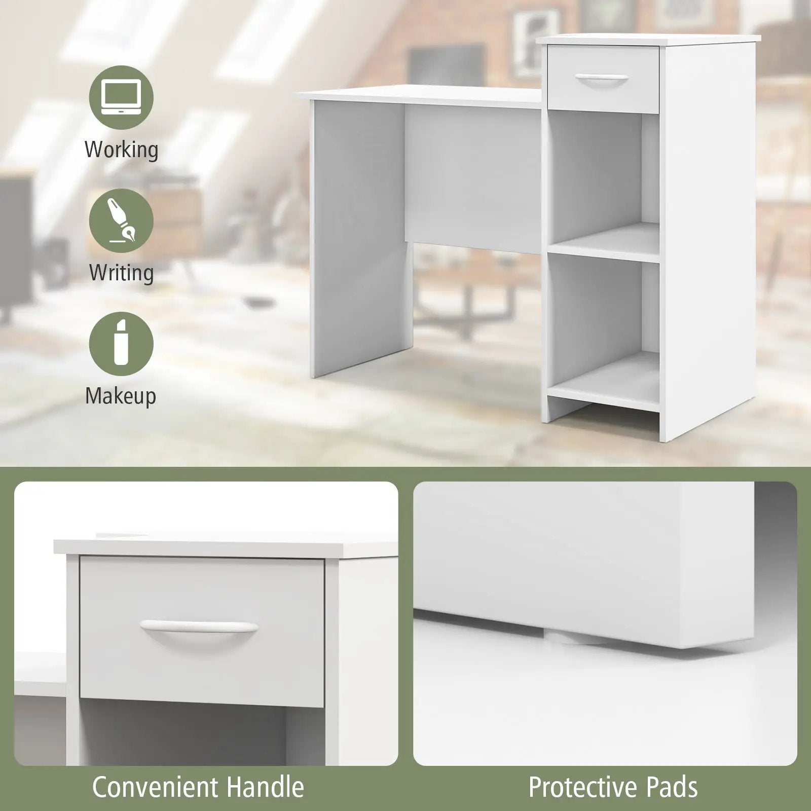 Computer Desk Modern Laptop PC Desk with Adjustable Shelf and Cable Hole-White by DirectDeals