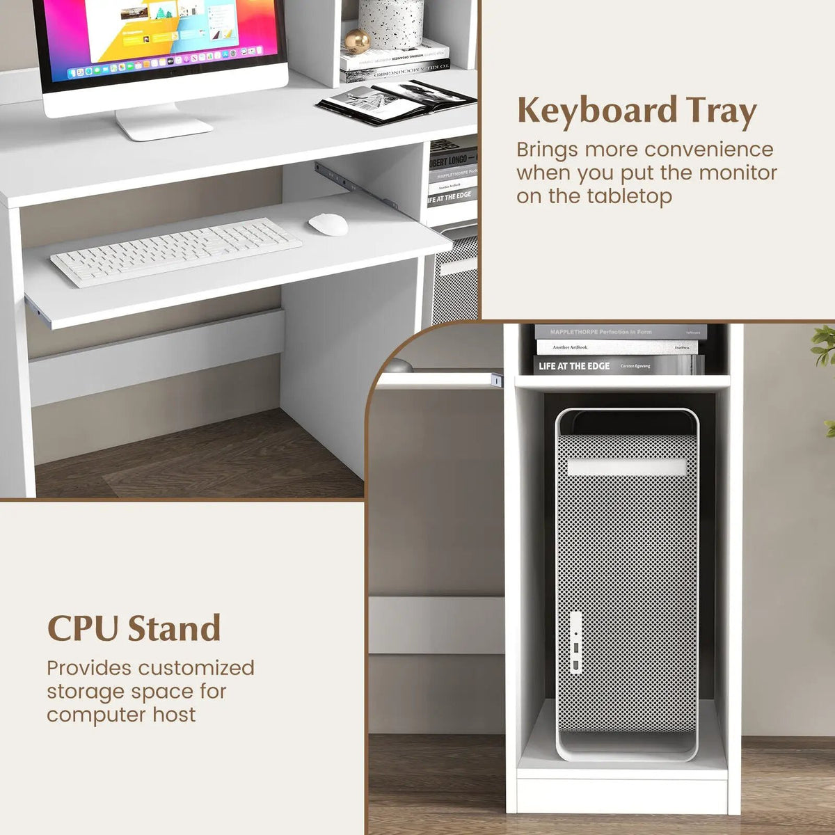 Home Office Computer Desk with Bookcase Keyboard Tray and CPU Stand, photo 8 of 9