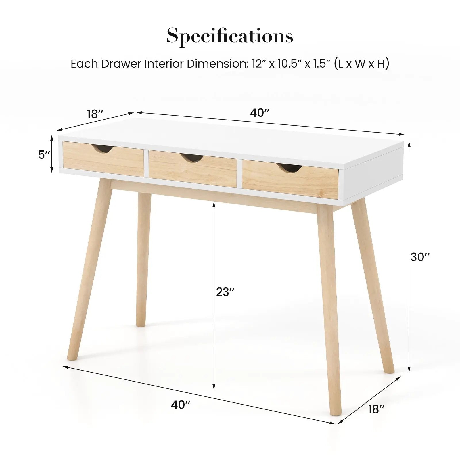 Computer Desk with 3 Drawers and Solid Rubber Wood Legs for Home Office by DirectDeals