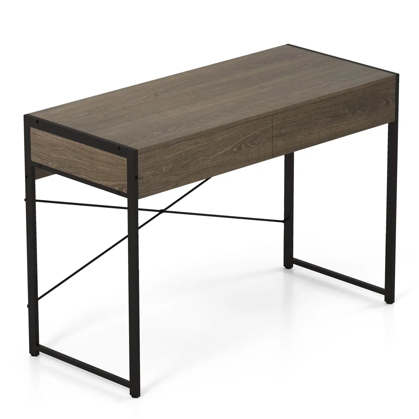 Computer Desk with 2 Drawers 44 Inch Home Office Desk with Metal Frame-Oak by DirectDeals