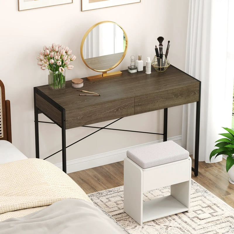 Computer Desk with 2 Drawers 44 Inch Home Office Desk with Metal Frame-Oak by DirectDeals