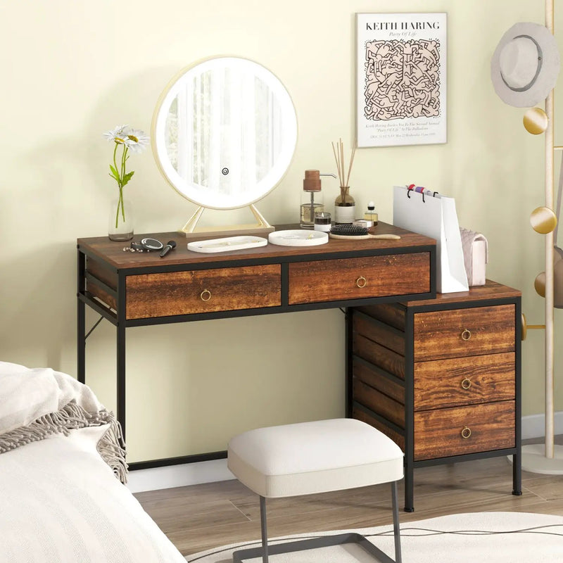 Computer Desk with 5 Drawers Home Office Desk with Side File Cabinet by DirectDeals