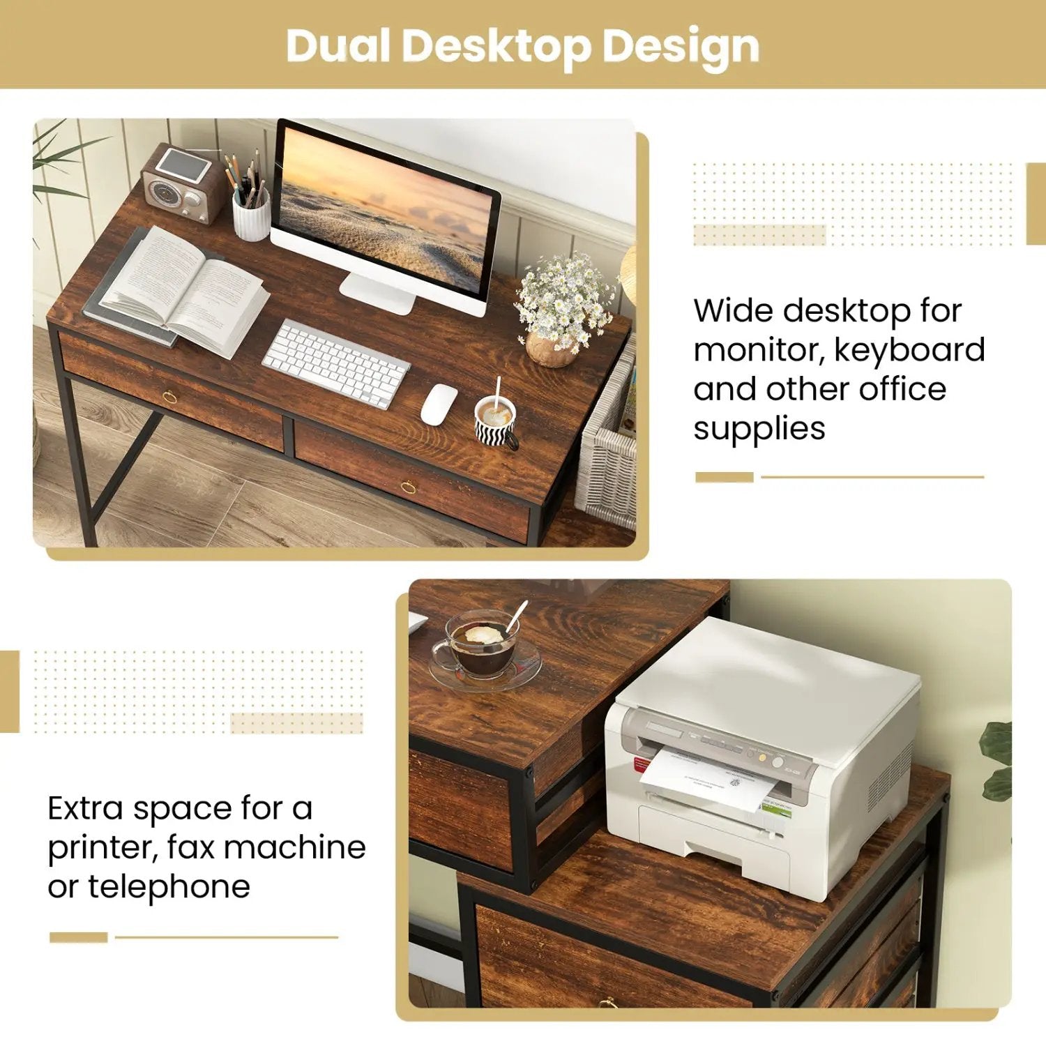 Computer Desk with 5 Drawers Home Office Desk with Side File Cabinet by DirectDeals