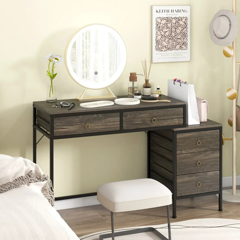 Computer Desk with 5 Drawers Home Office Desk with Side File Cabinet by DirectDeals