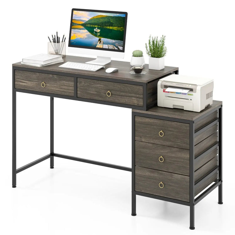 Computer Desk with 5 Drawers Home Office Desk with Side File Cabinet by DirectDeals
